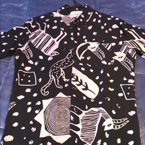 Black and white button up shirt.